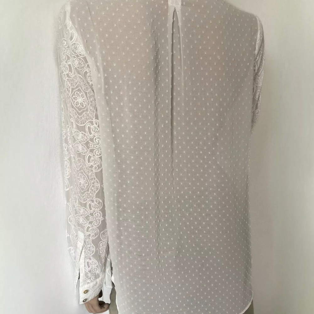 Anthropologie Meadow Rue Blouse White Button Down Lace Embroider Blouse Size Med - Picture 3 of 10